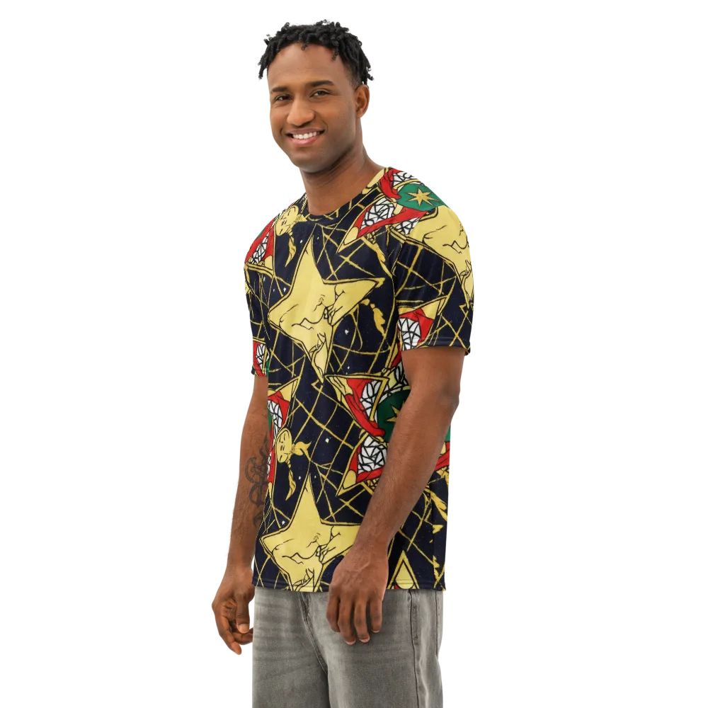 Midnight Starlets on Men's Cotton Crew Neck T-Shirt — Left Front