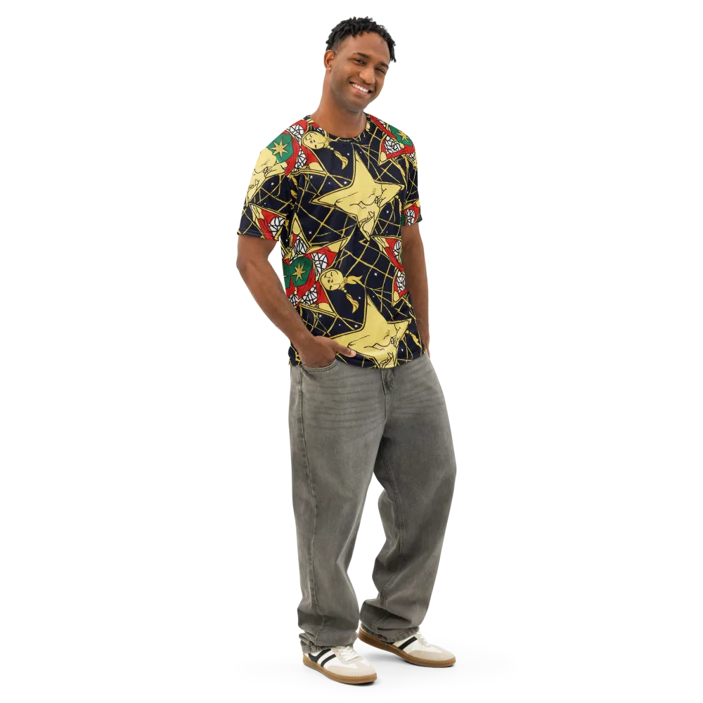 Midnight Starlets on Men's Cotton Crew Neck T-Shirt — Right Front