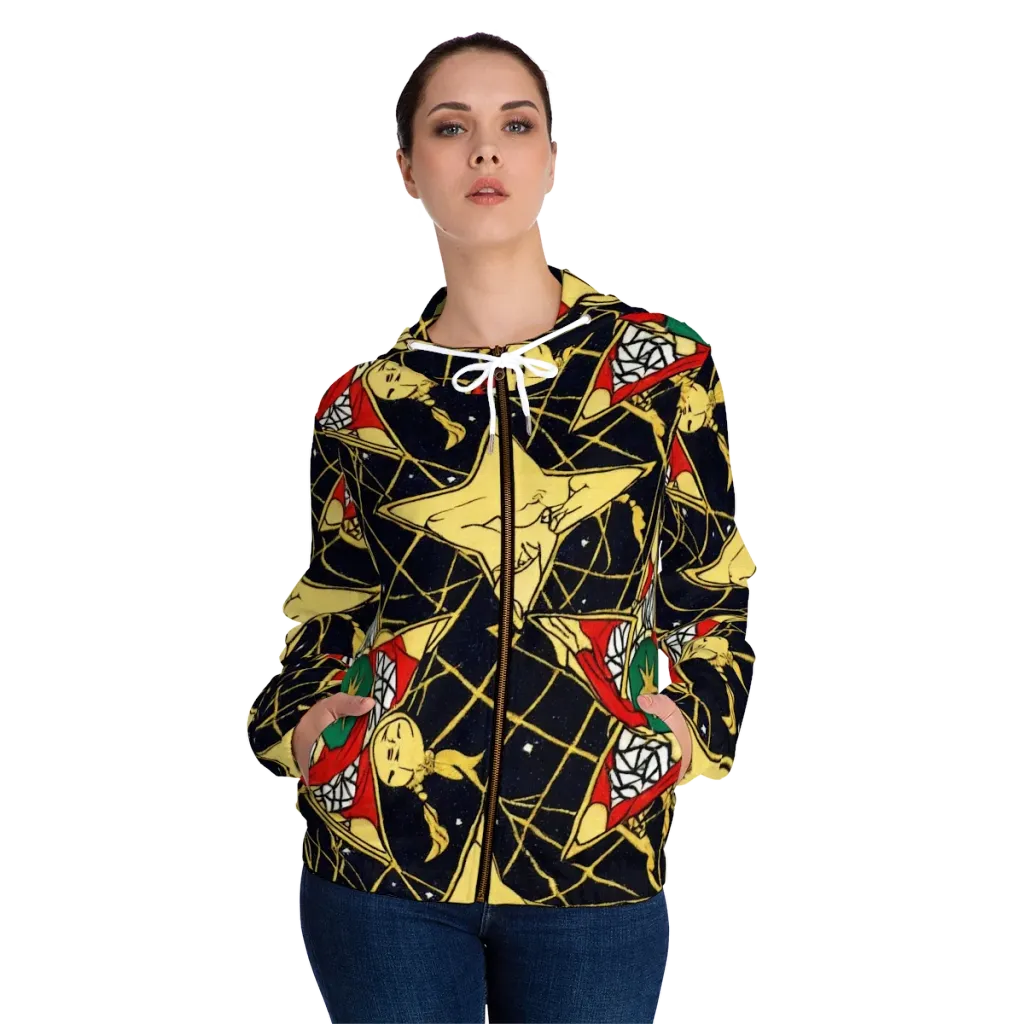 Midnight Starlets on Women's Full-Zip Hoodie — Front On Person