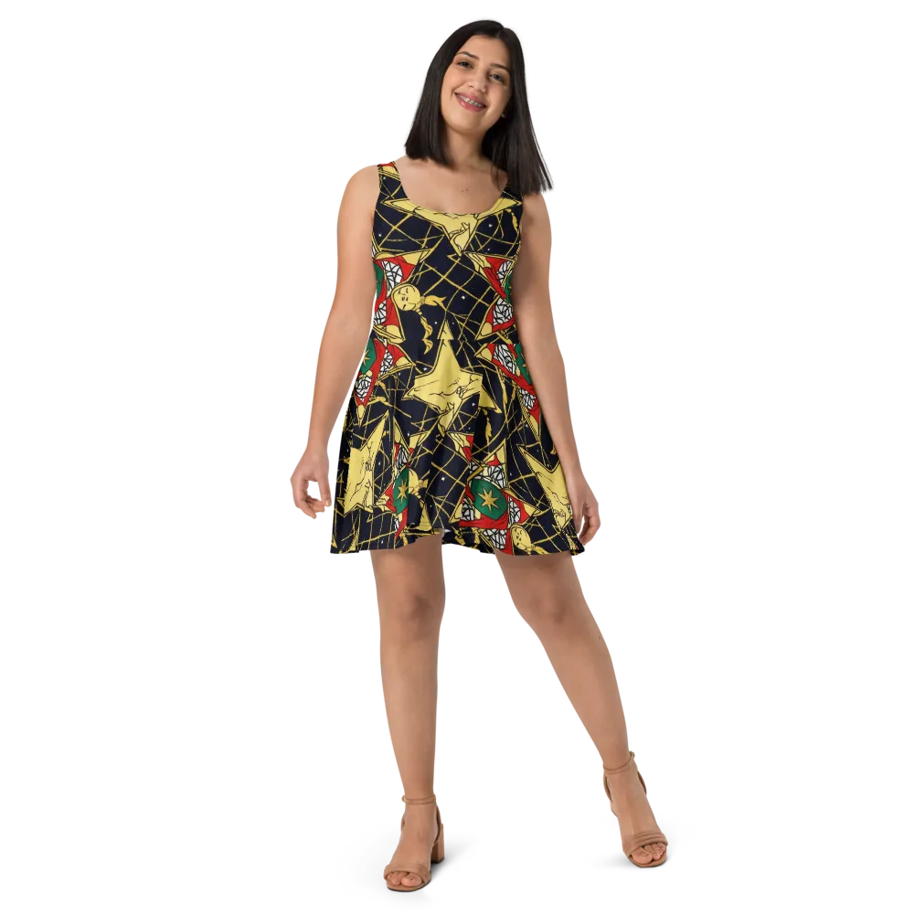 Midnight Starlets on Skater Dress — Front