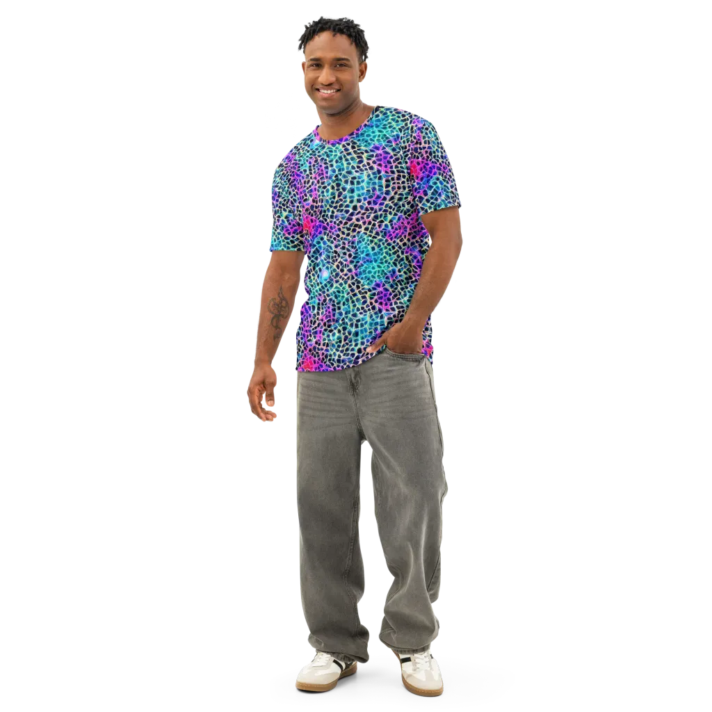 Prismatic Veins on Men's Cotton Crew Neck T-Shirt — Front