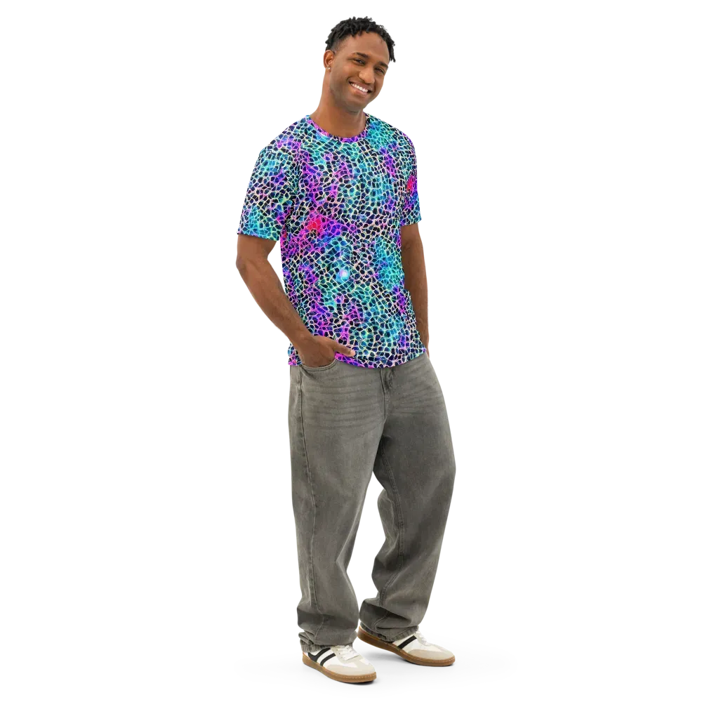 Prismatic Veins on Men's Cotton Crew Neck T-Shirt — Right Front