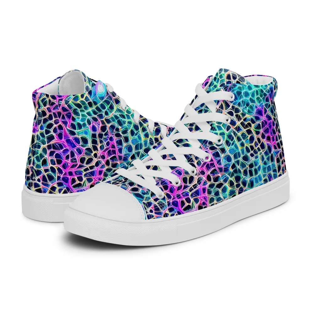 Prismatic Veins on Men's High Top Canvas Shoes — Left