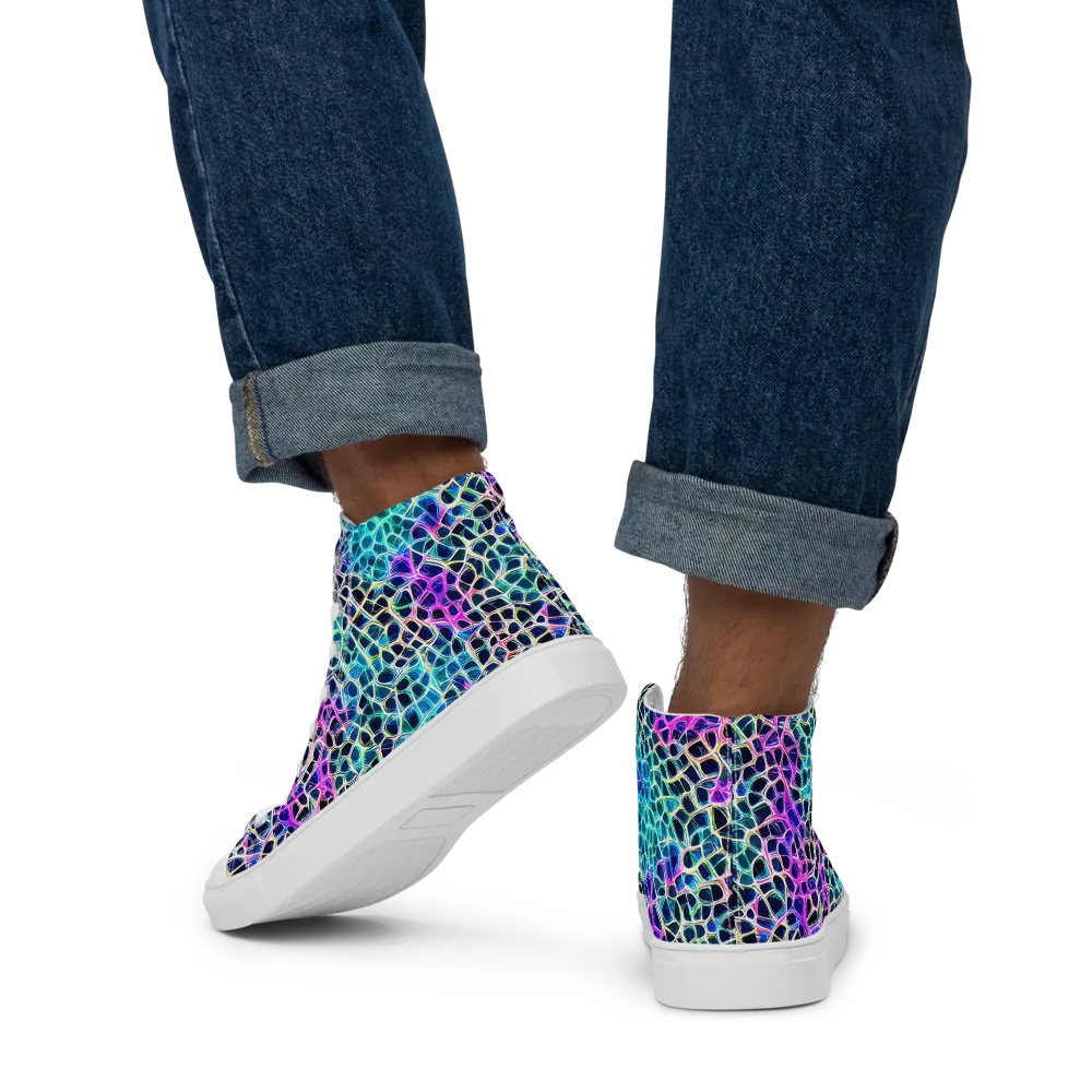 Prismatic Veins on Men's High Top Canvas Shoes — Back