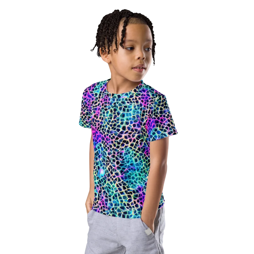Prismatic Veins on Kids Crew Neck T-Shirt — Left Front