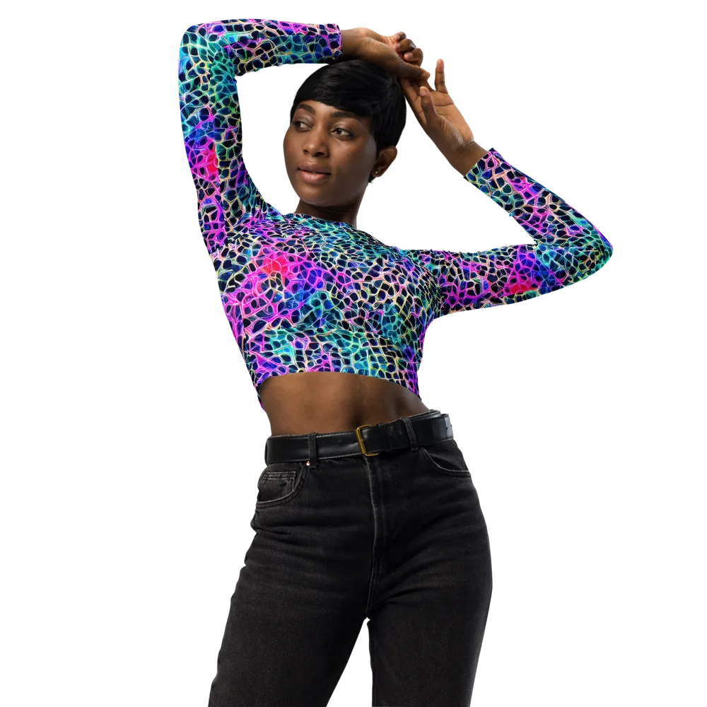 Prismatic Veins on Long Sleeve Crop Top — Front