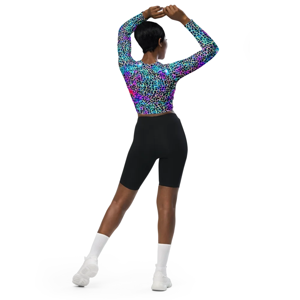 Prismatic Veins on Long Sleeve Crop Top — Back