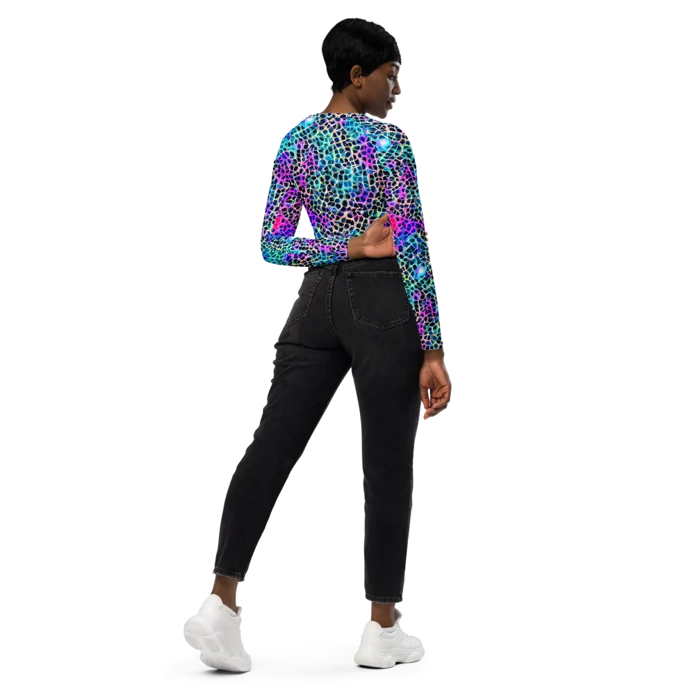 Prismatic Veins on Long Sleeve Crop Top — Right Back