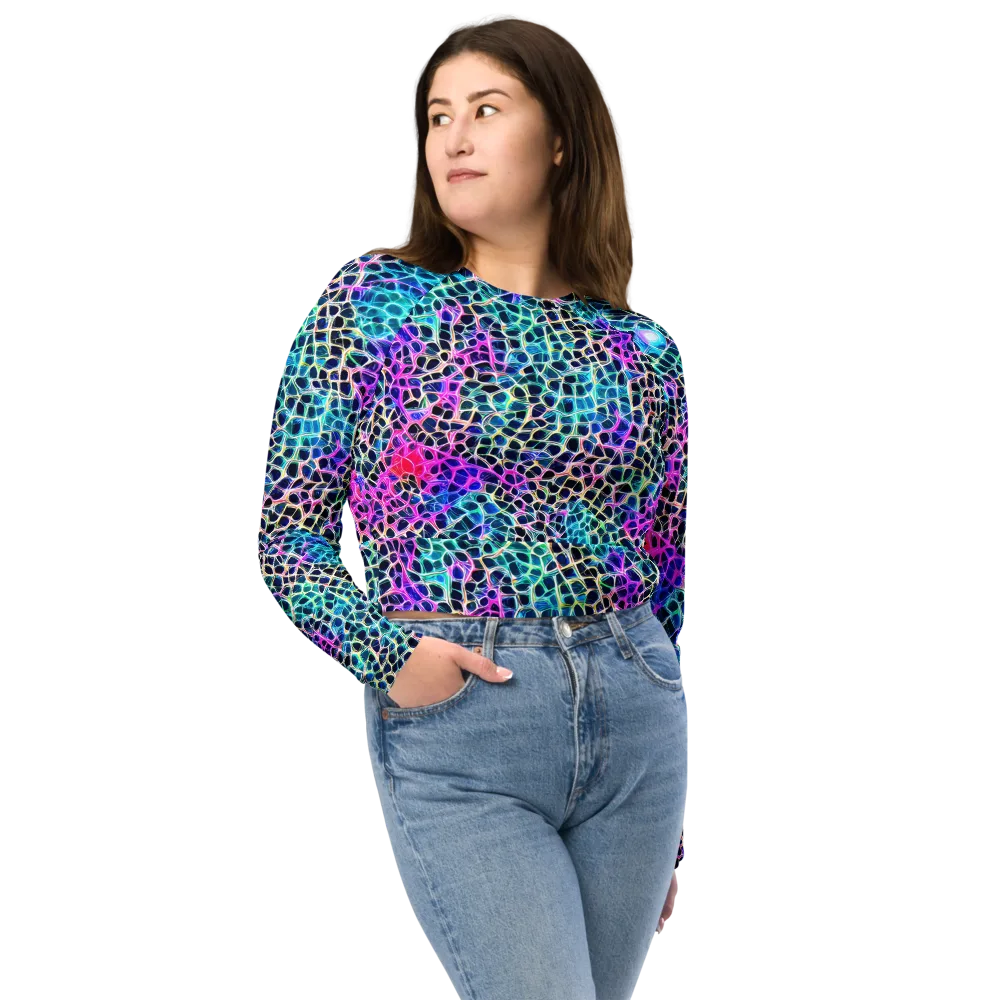 Prismatic Veins on Long Sleeve Crop Top — Front