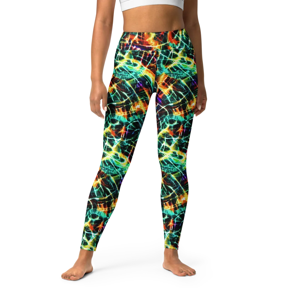 Afterdark Feathers on Yoga Leggings — Front