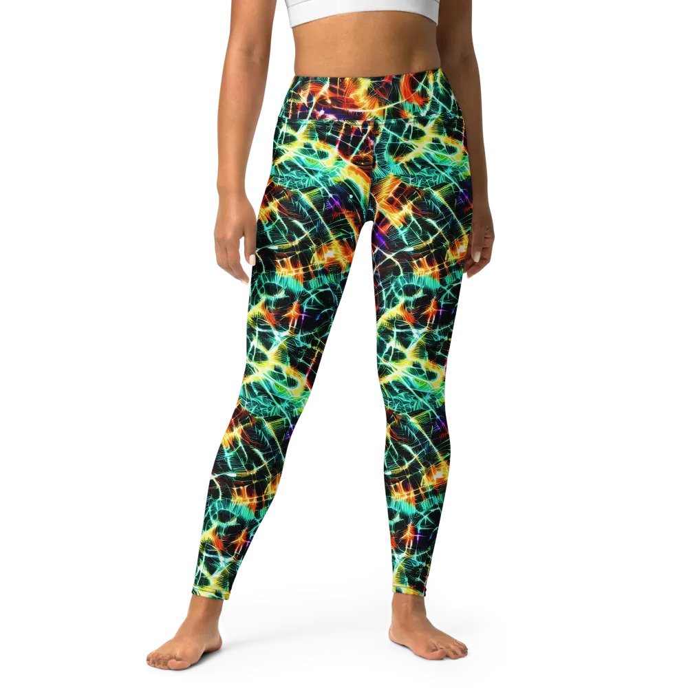 Afterdark Feathers on Yoga Leggings — Front