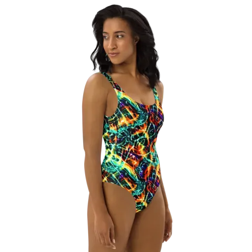 Afterdark Feathers on a One-Piece Swimsuit