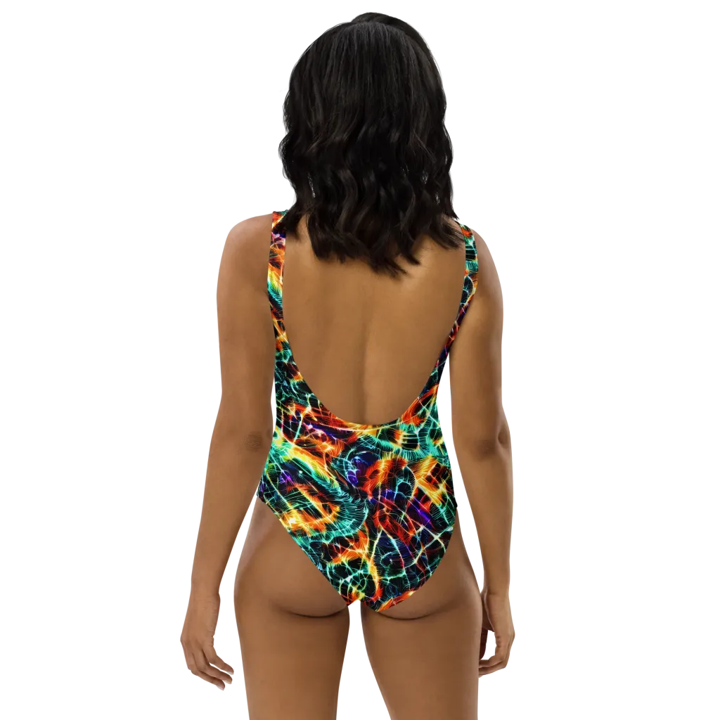 Afterdark Feathers on One-Piece Swimsuit — Back