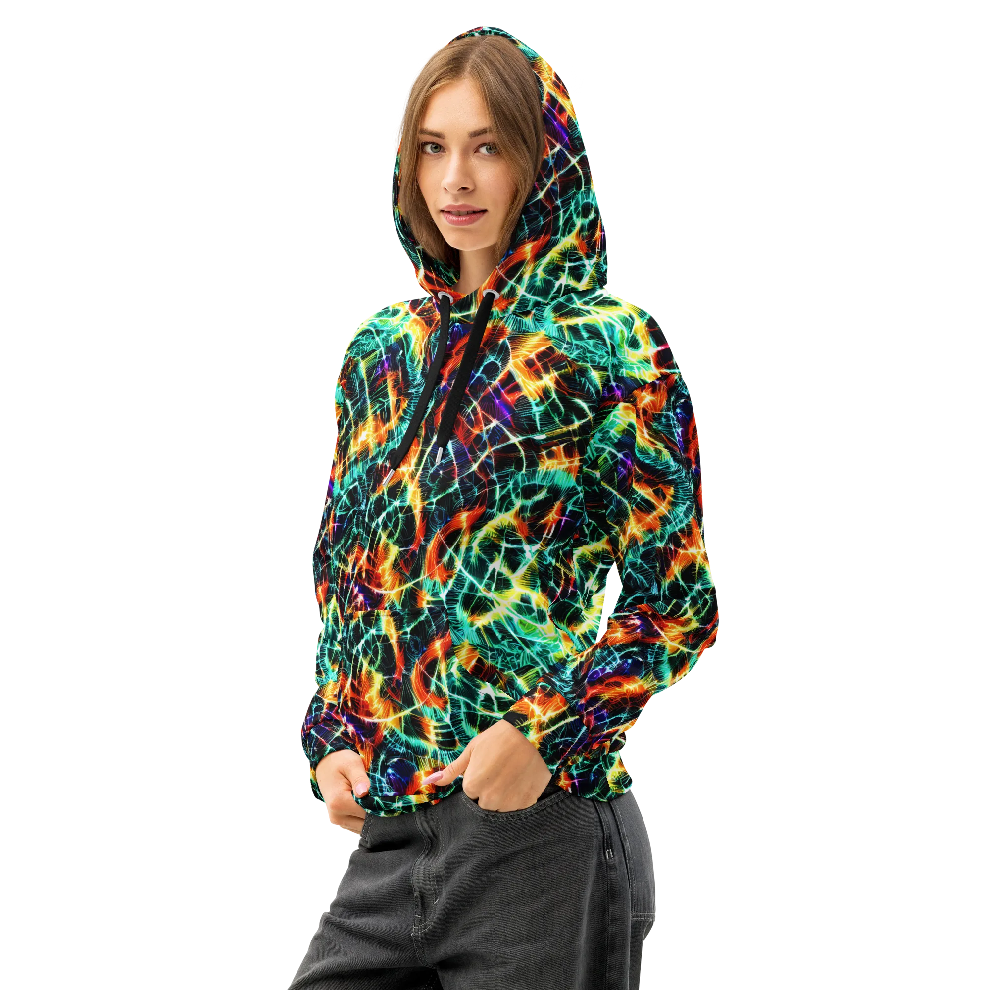Afterdark Feathers on Cotton Hoodie — Left Front