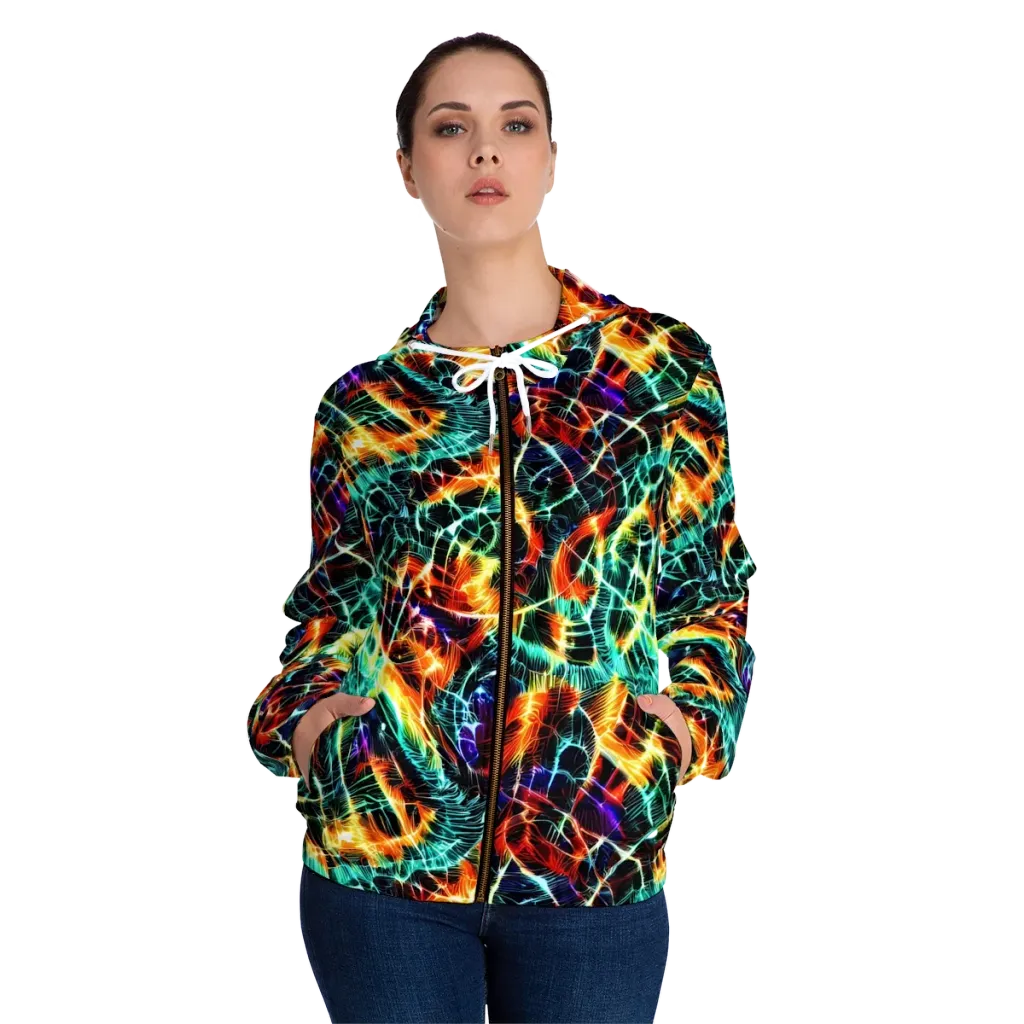 Afterdark Feathers on Women's Full-Zip Hoodie — Front On Person