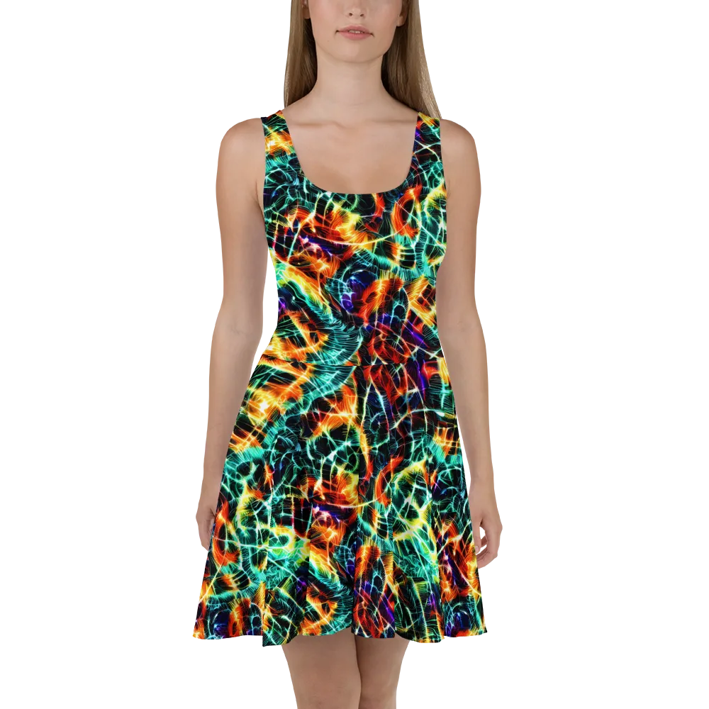 Afterdark Feathers on Skater Dress — Front