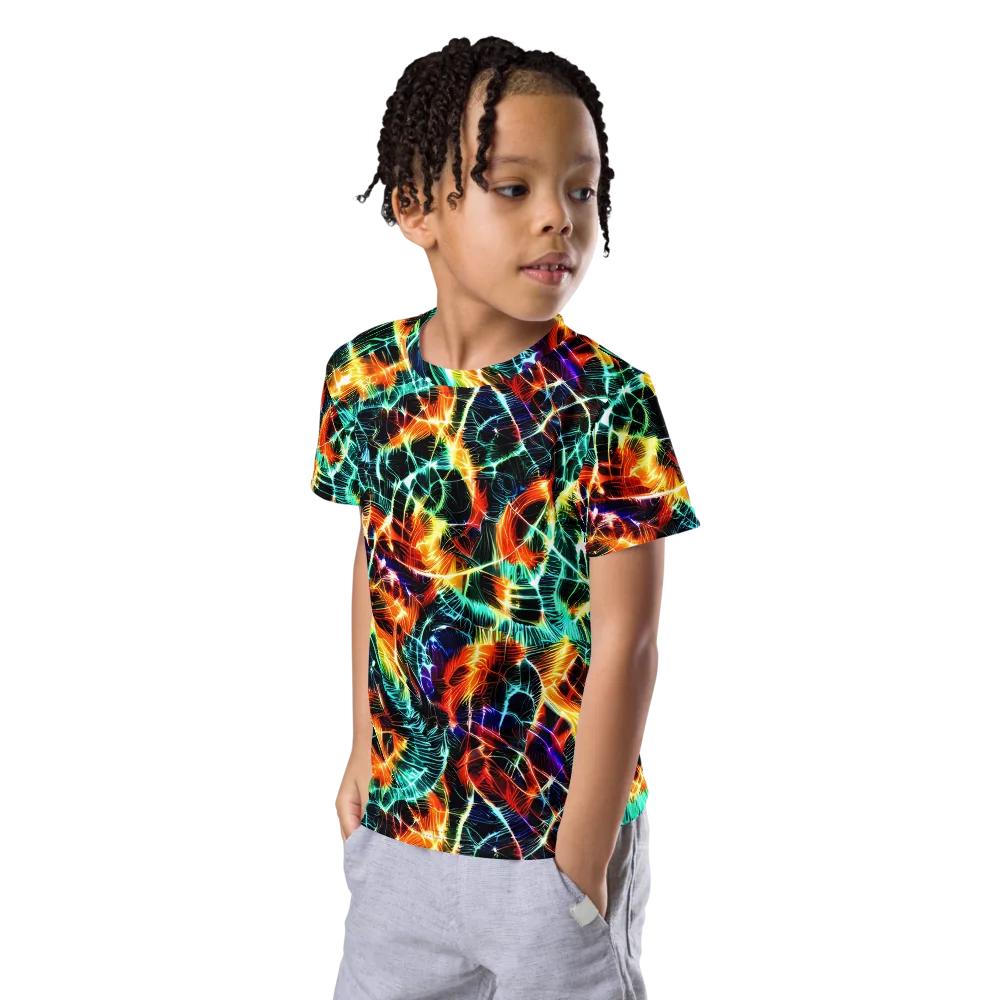 Afterdark Feathers on Kids Crew Neck T-Shirt — Left Front