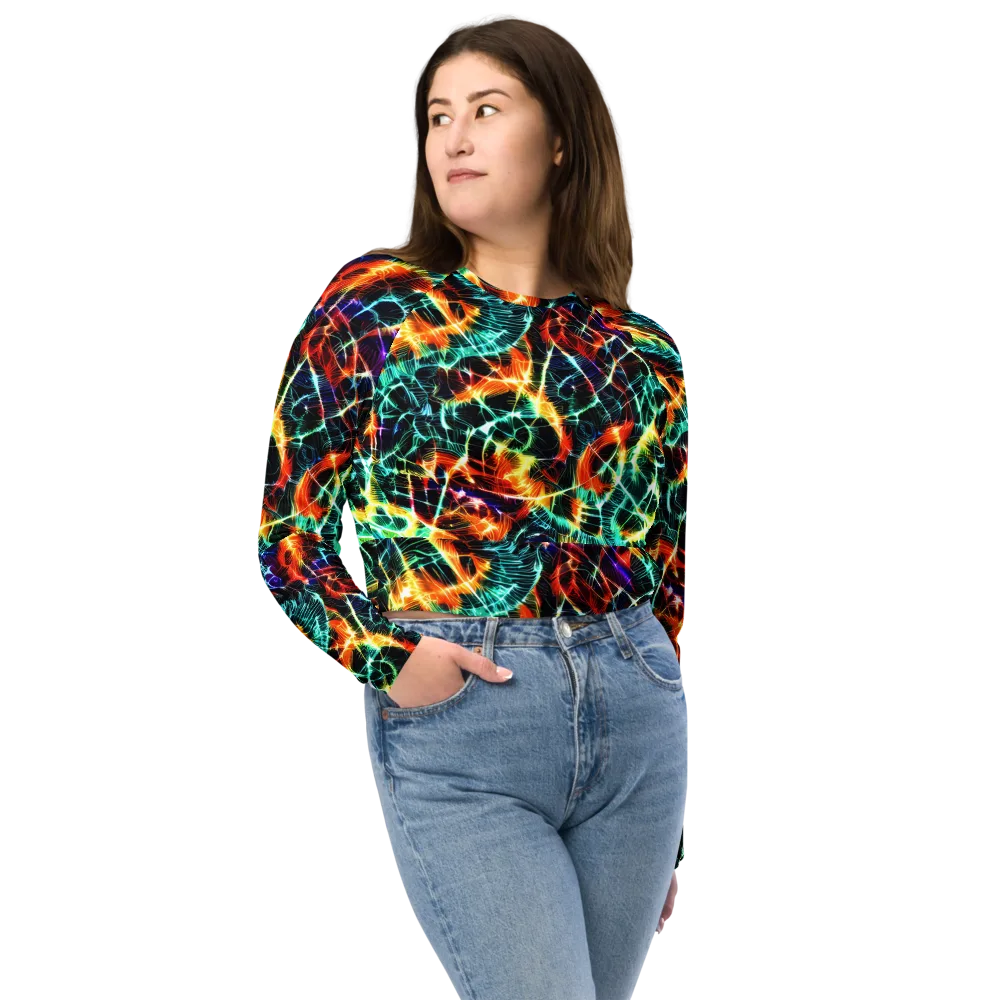 Afterdark Feathers on Long Sleeve Crop Top — Front
