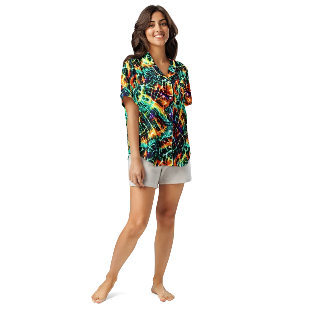 Afterdark Feathers on Women's Short Sleeve Pajama Top — Front