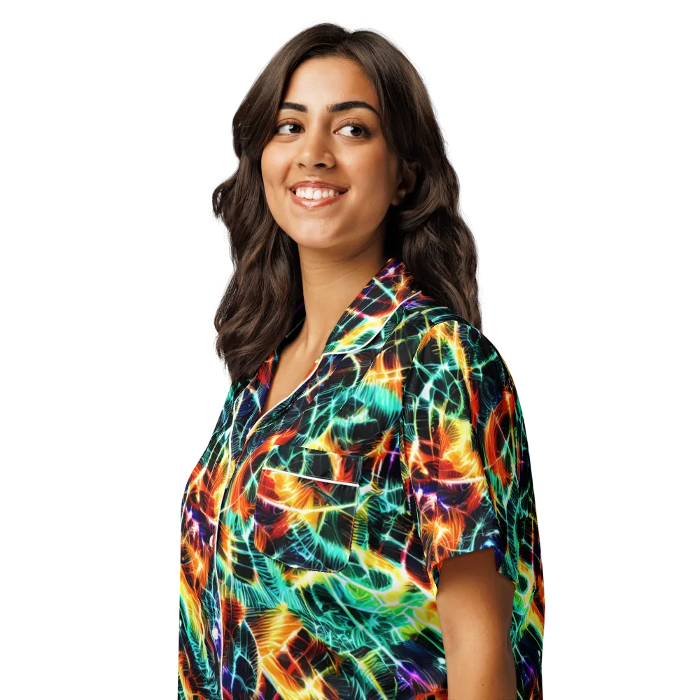 Afterdark Feathers on Women's Short Sleeve Pajama Top — Left Front