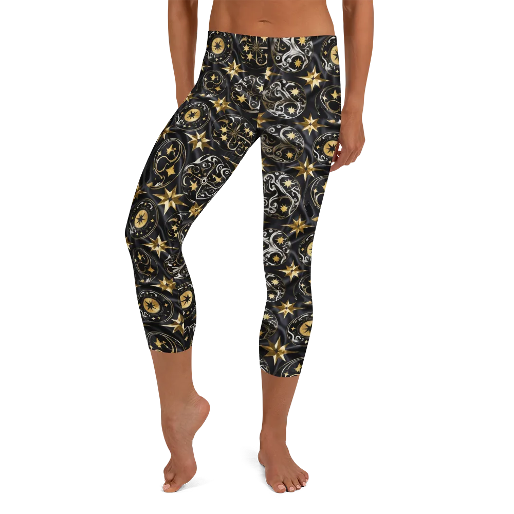 Midnight Compass on Capri Leggings — Front