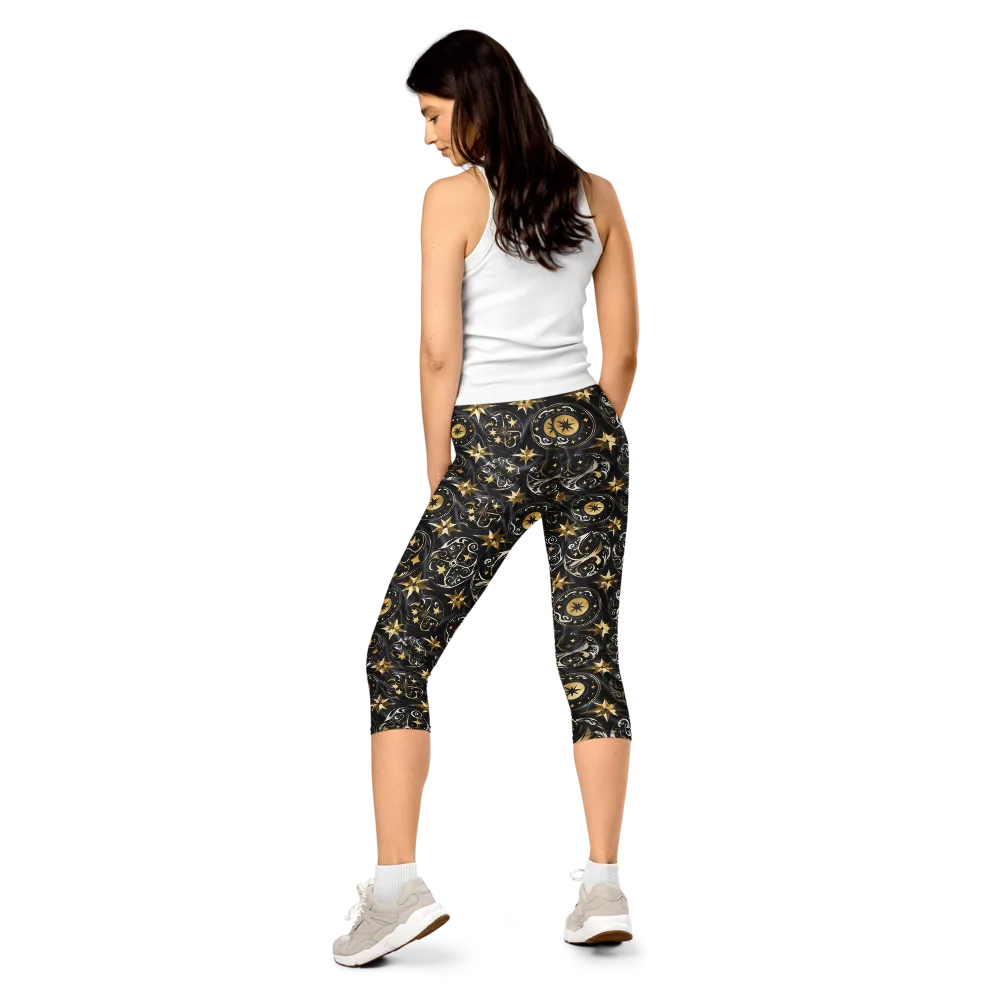 Midnight Compass on Capri Leggings — Back