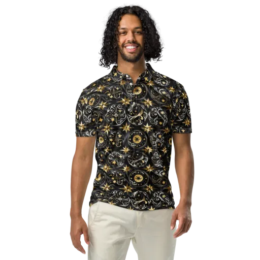 Midnight Compass on a Men's Slim Fit Polo Shirt
