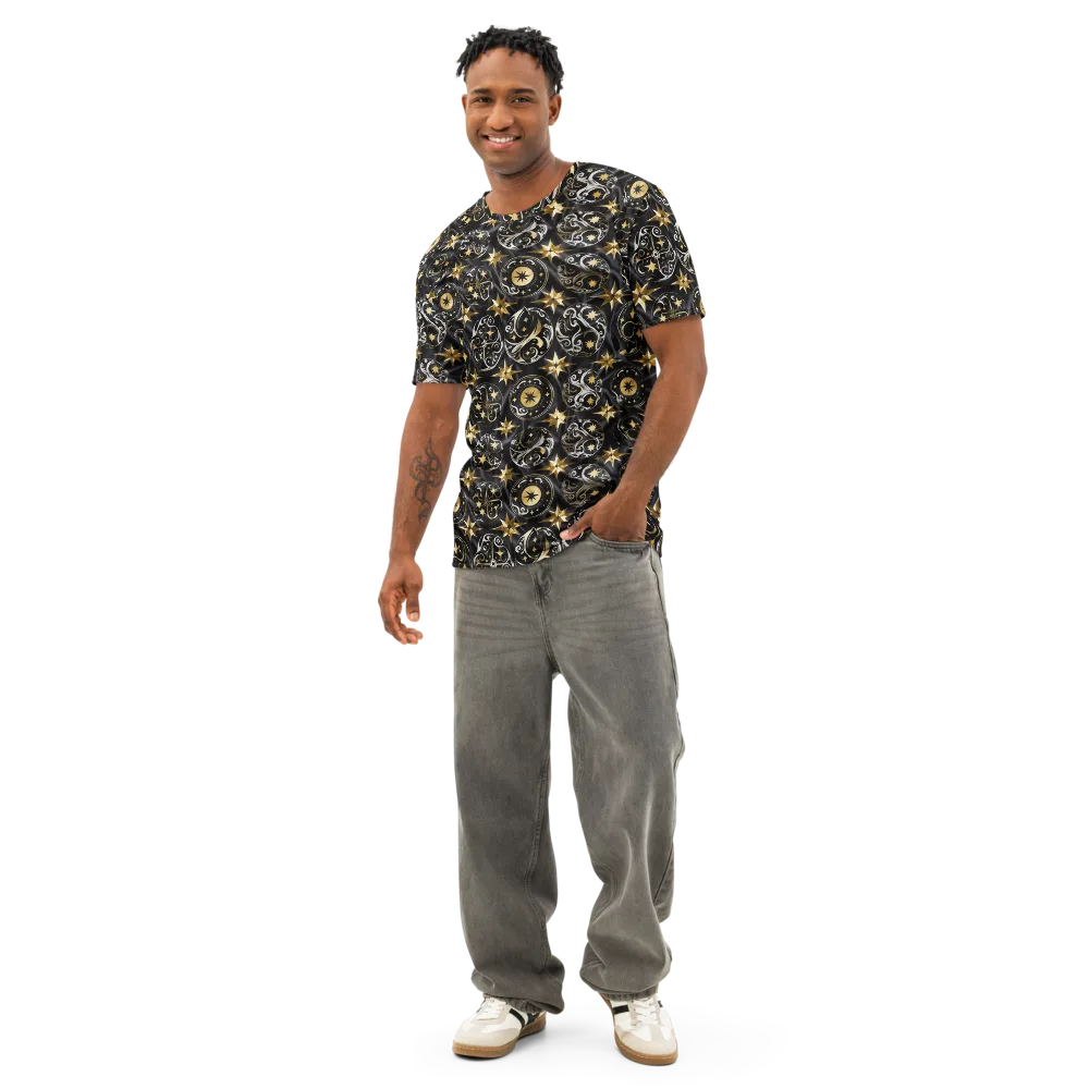 Midnight Compass on Men's Cotton Crew Neck T-Shirt — Front