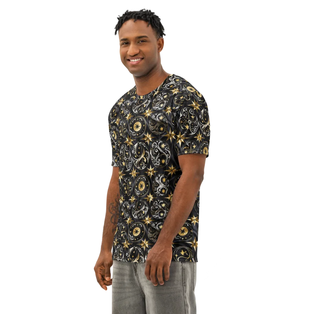 Midnight Compass on Men's Cotton Crew Neck T-Shirt — Left Front
