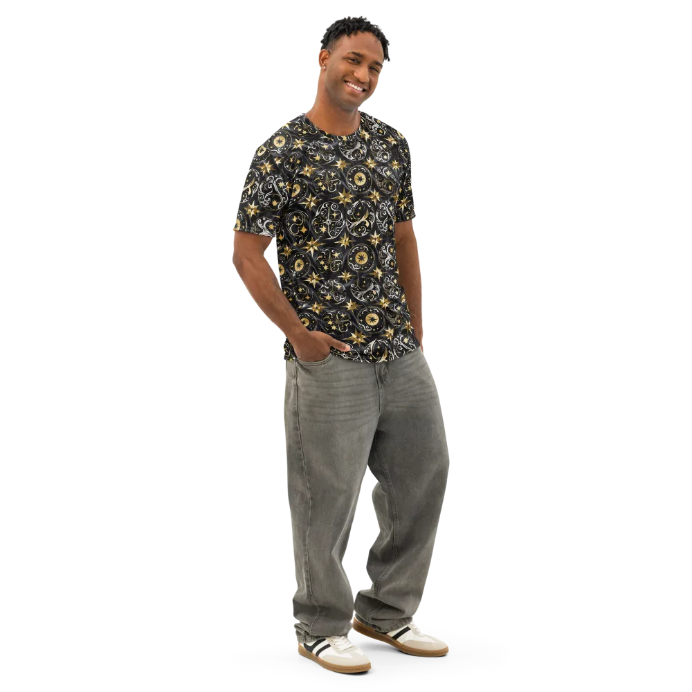 Midnight Compass on Men's Cotton Crew Neck T-Shirt — Right Front