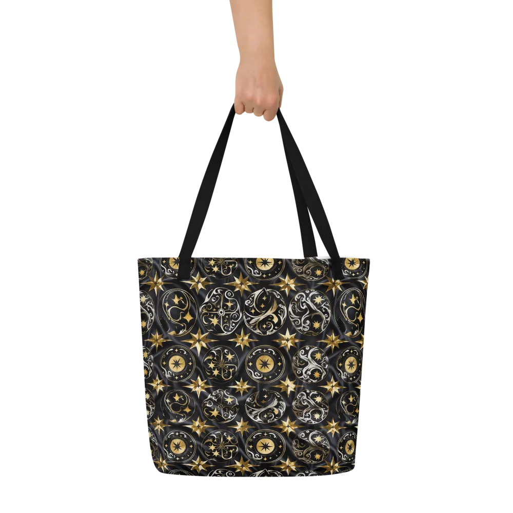 Midnight Compass on Large Tote Bag W/ Pocket — Front