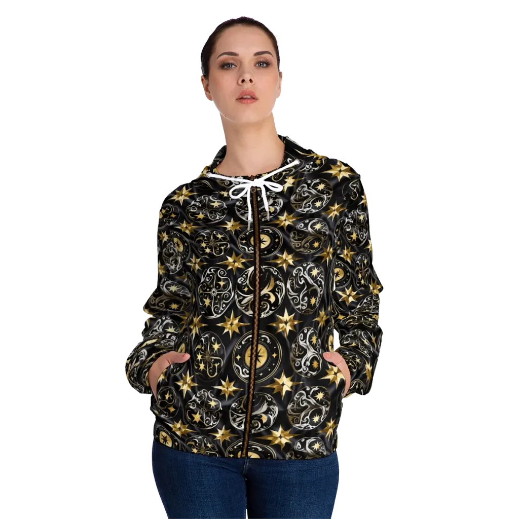 Midnight Compass on Women's Full-Zip Hoodie — Front On Person