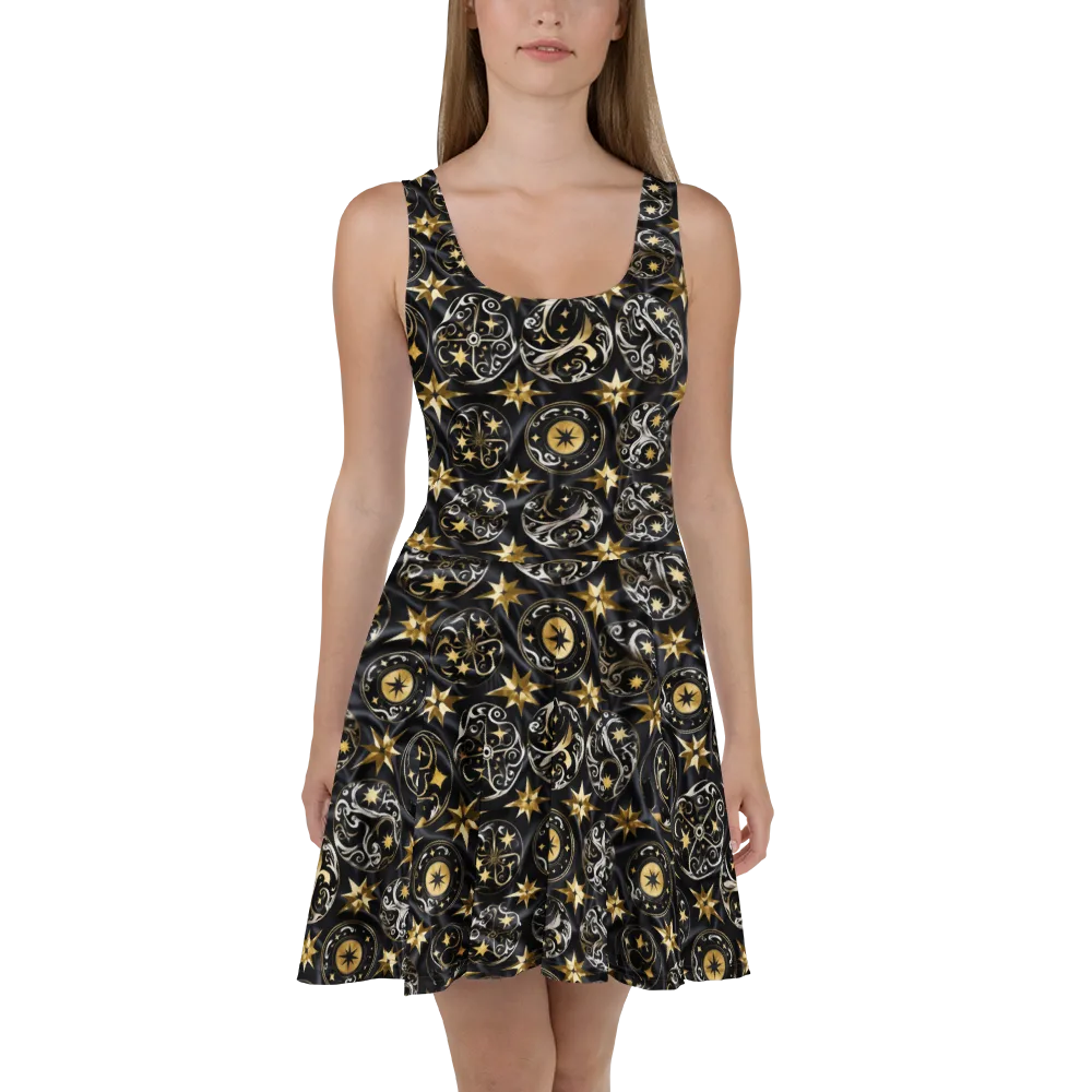 Midnight Compass on Skater Dress — Front