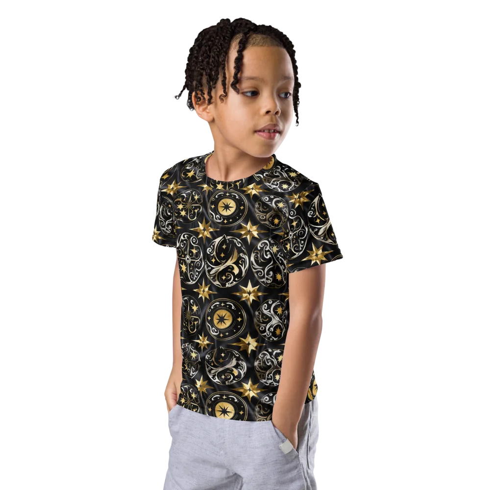 Midnight Compass on Kids Crew Neck T-Shirt — Left Front