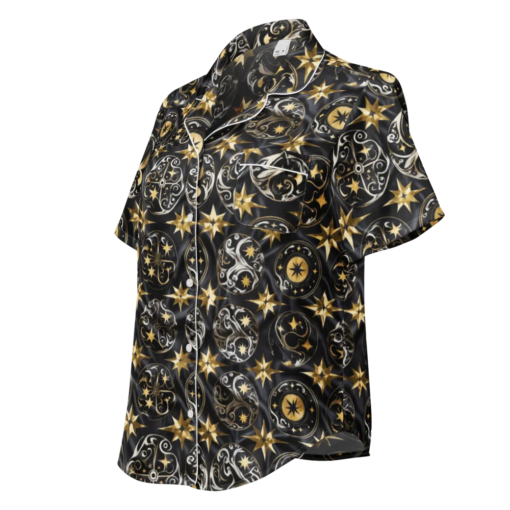 Midnight Compass on Women's Short Sleeve Pajama Top — Left Front