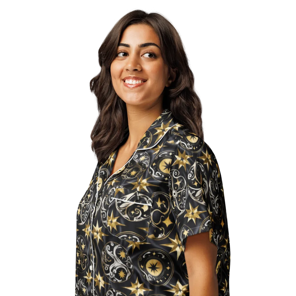 Midnight Compass on Women's Short Sleeve Pajama Top — Left Front