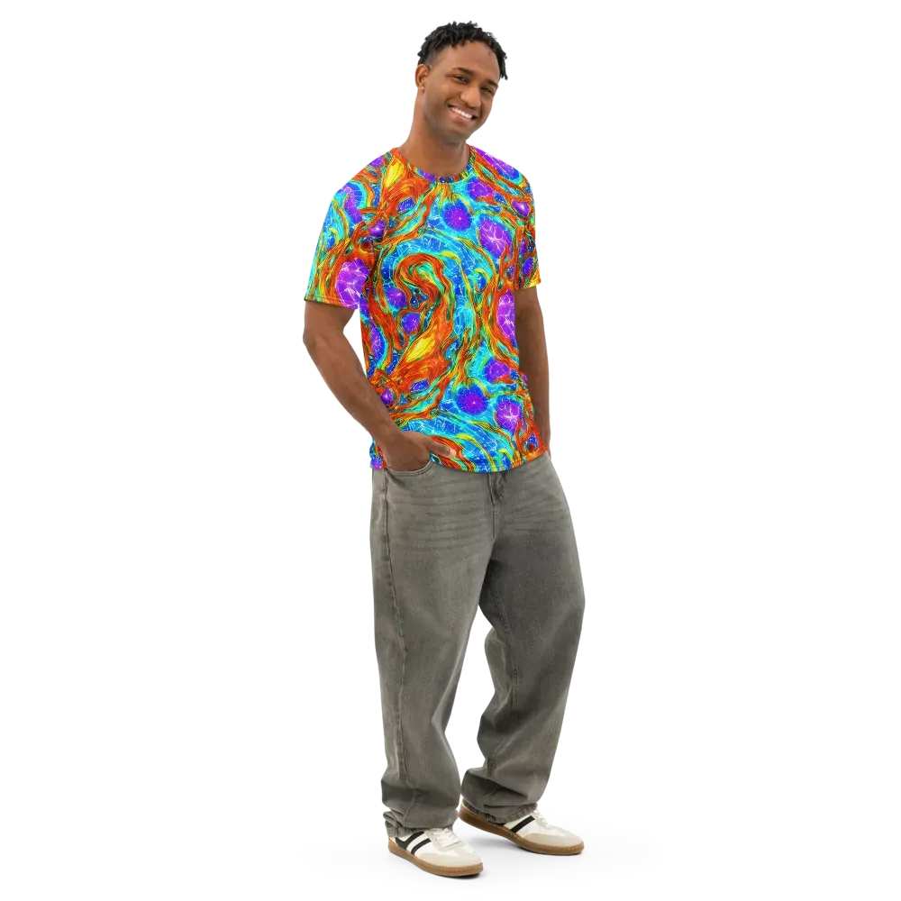 Prismatic Inferno on Men's Cotton Crew Neck T-Shirt — Right Front