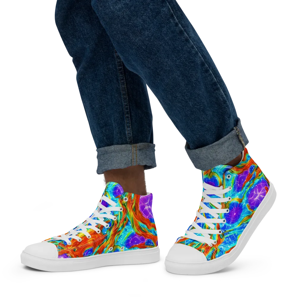 Prismatic Inferno on Men's High Top Canvas Shoes — Left
