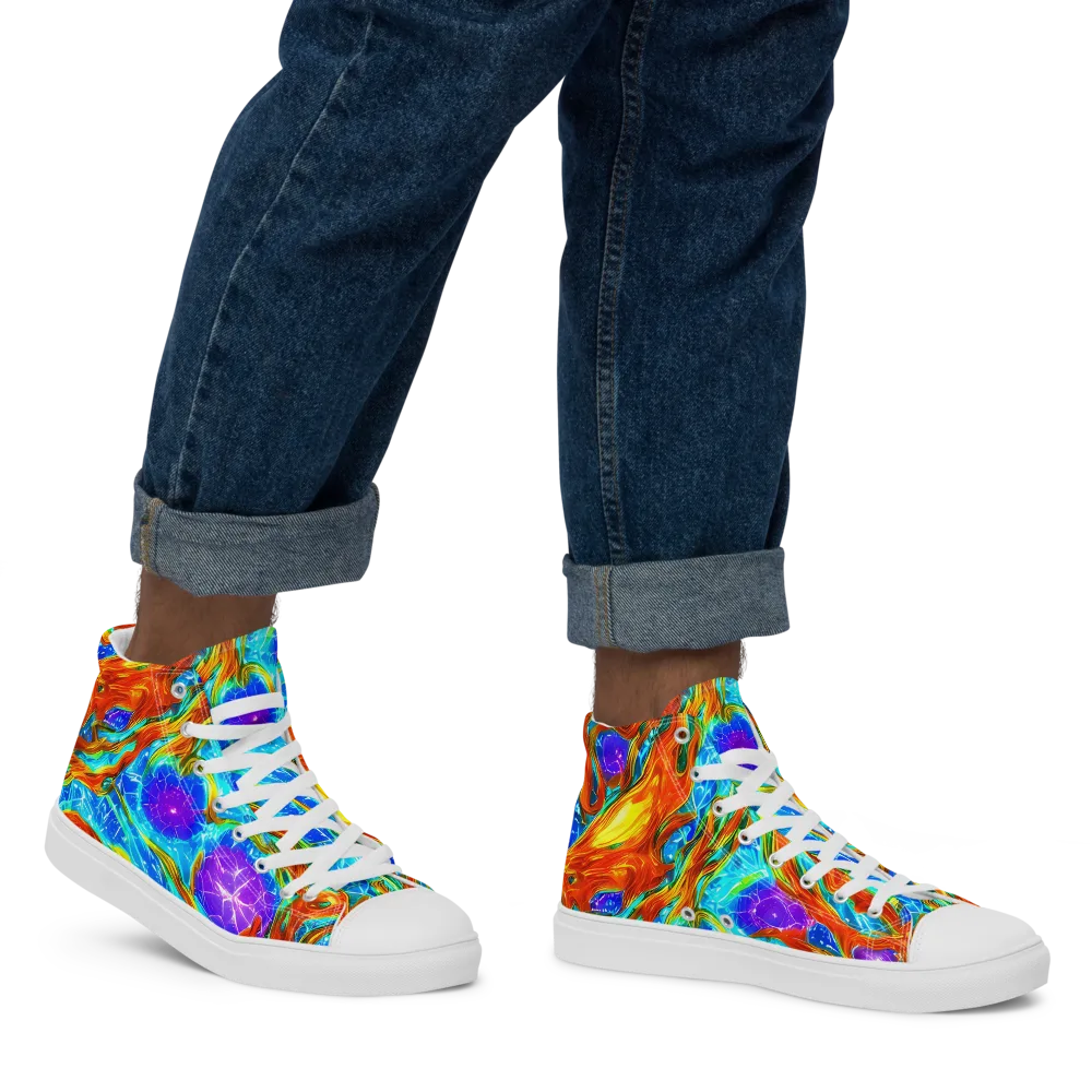 Prismatic Inferno on Men's High Top Canvas Shoes — Right