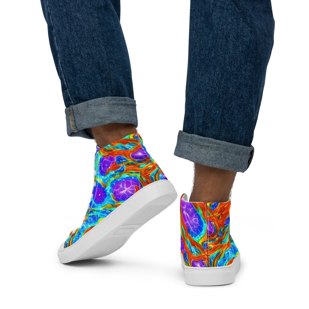 Prismatic Inferno on Men's High Top Canvas Shoes — Back