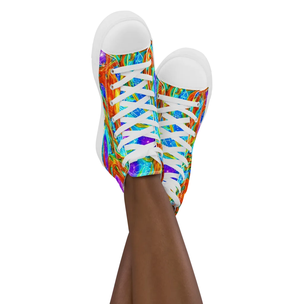 Prismatic Inferno on Women's High Top Canvas Shoes — Front