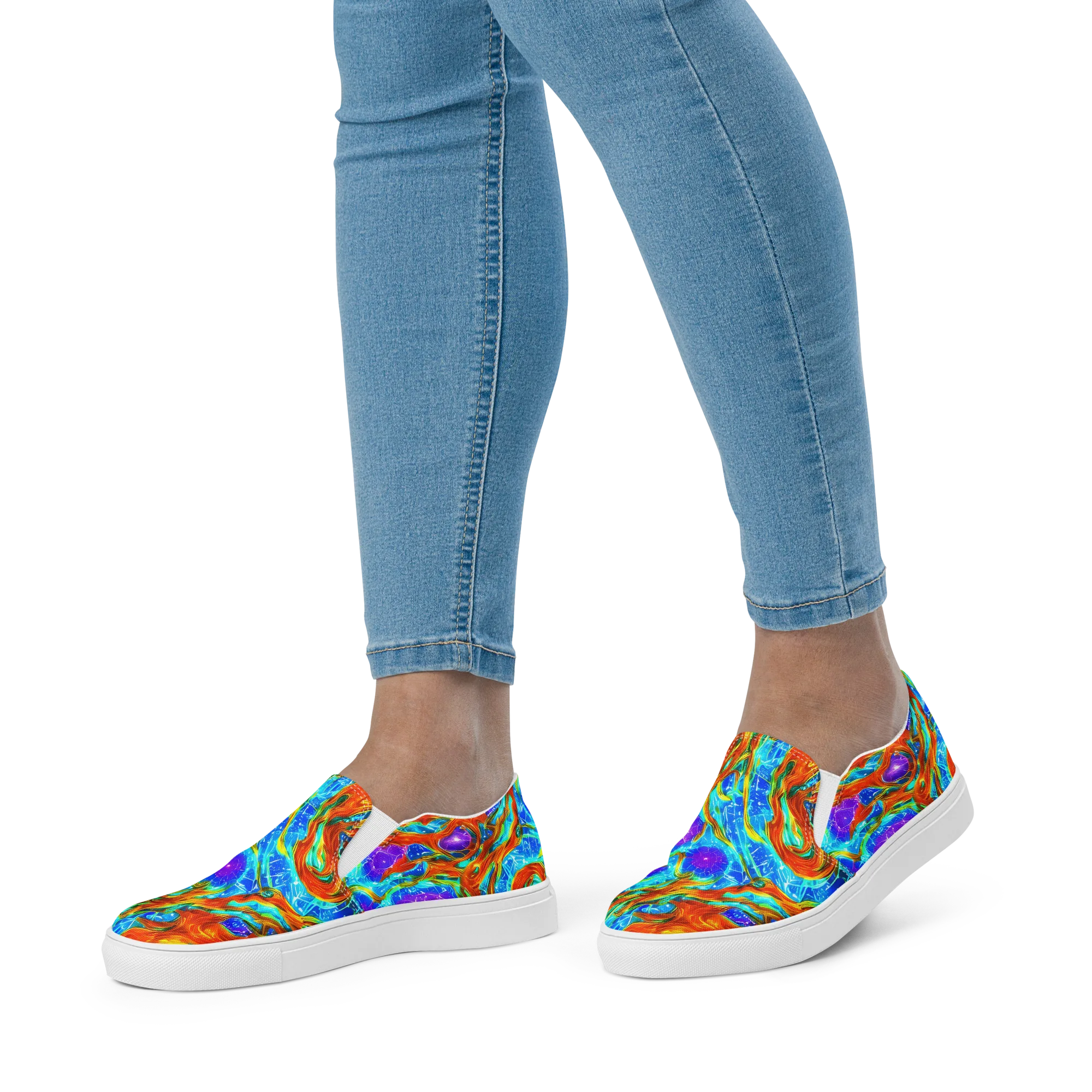 Prismatic Inferno on Women's Slip-On Canvas Shoes — Front