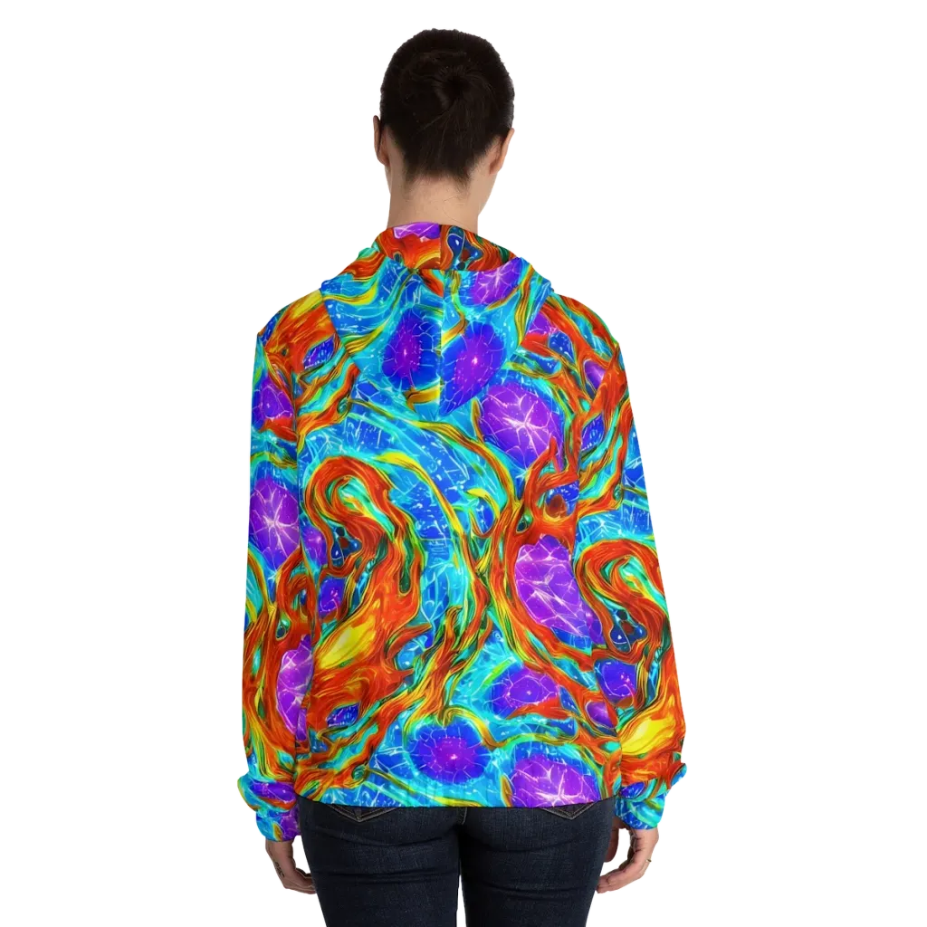 Prismatic Inferno on Women's Full-Zip Hoodie — Back On Person