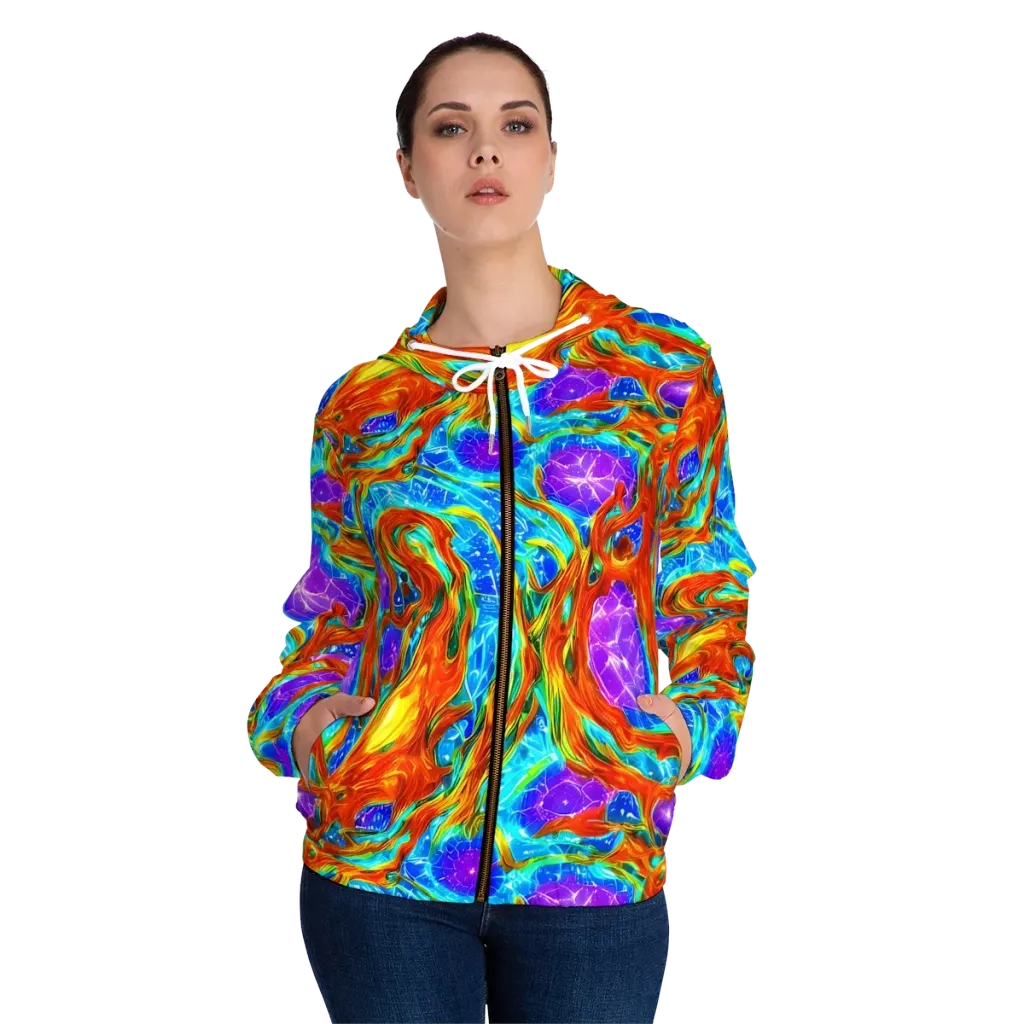 Prismatic Inferno on Women's Full-Zip Hoodie — Front On Person