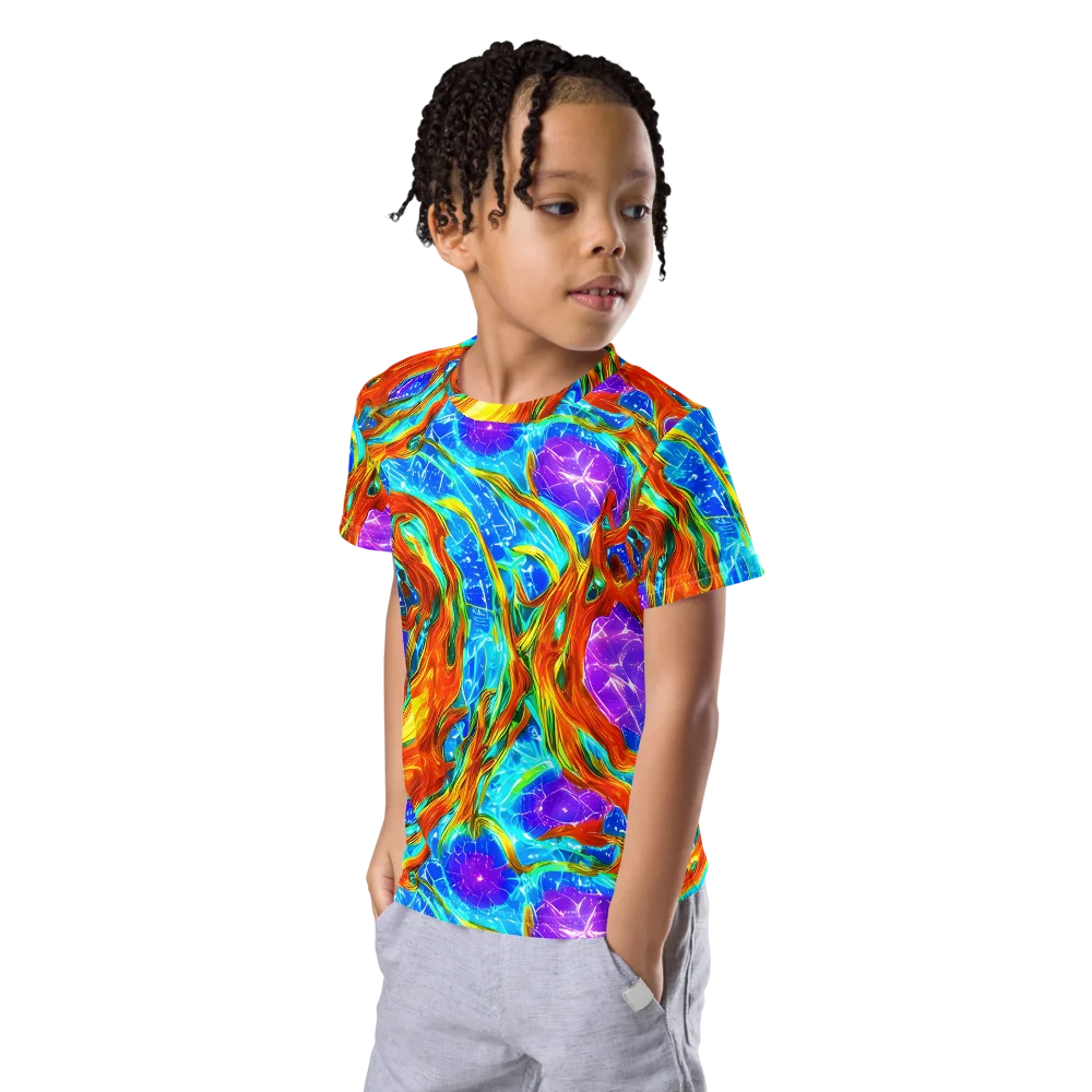 Prismatic Inferno on Kids Crew Neck T-Shirt — Left Front