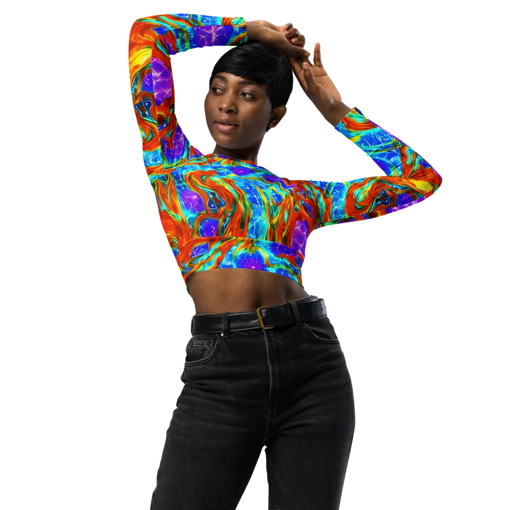 Prismatic Inferno on Long Sleeve Crop Top — Front