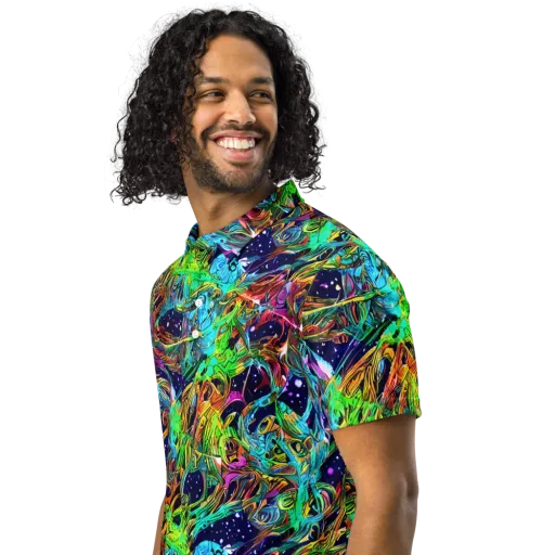 Neon Mythos on a Men's Slim Fit Polo Shirt