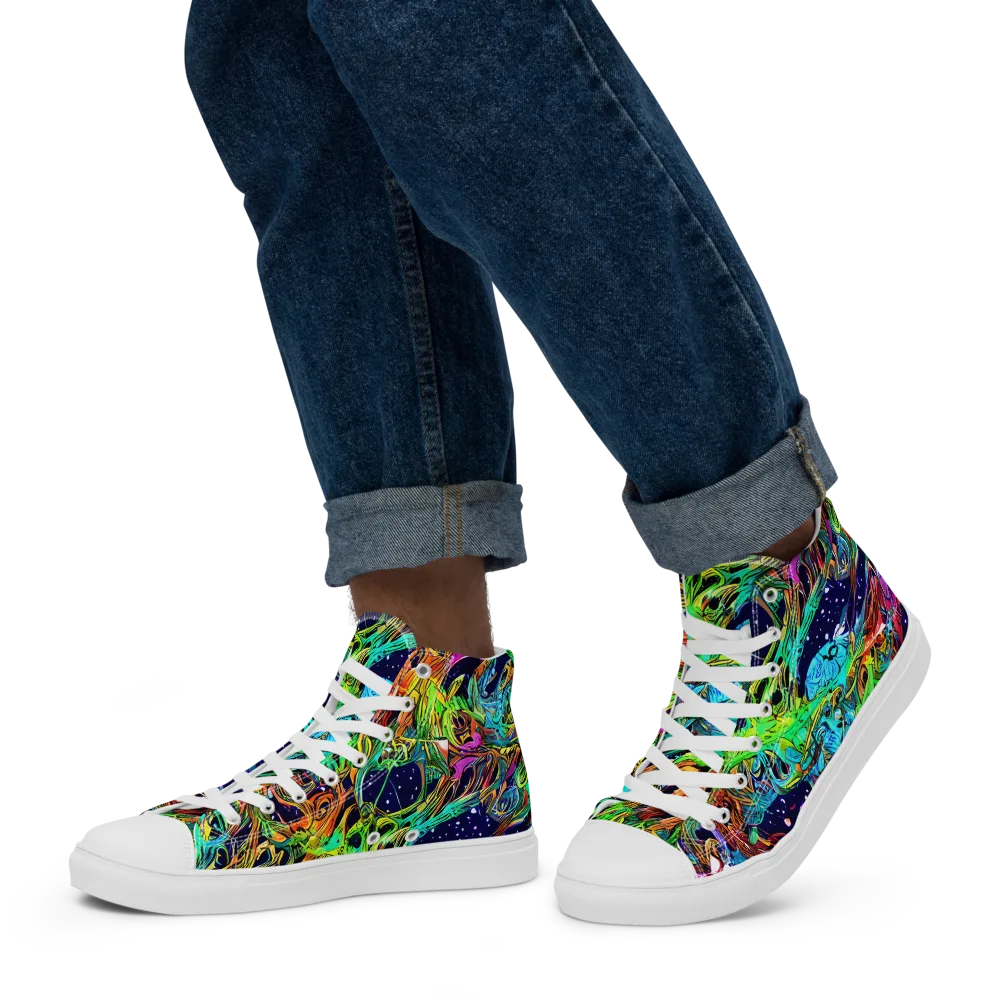 Neon Mythos on Men's High Top Canvas Shoes — Left