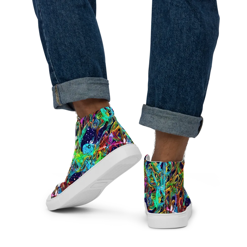 Neon Mythos on Men's High Top Canvas Shoes — Back