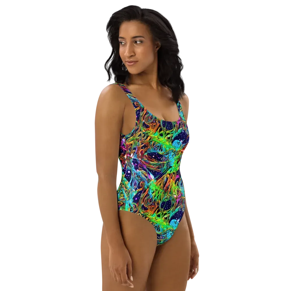 Neon Mythos on One-Piece Swimsuit — Right